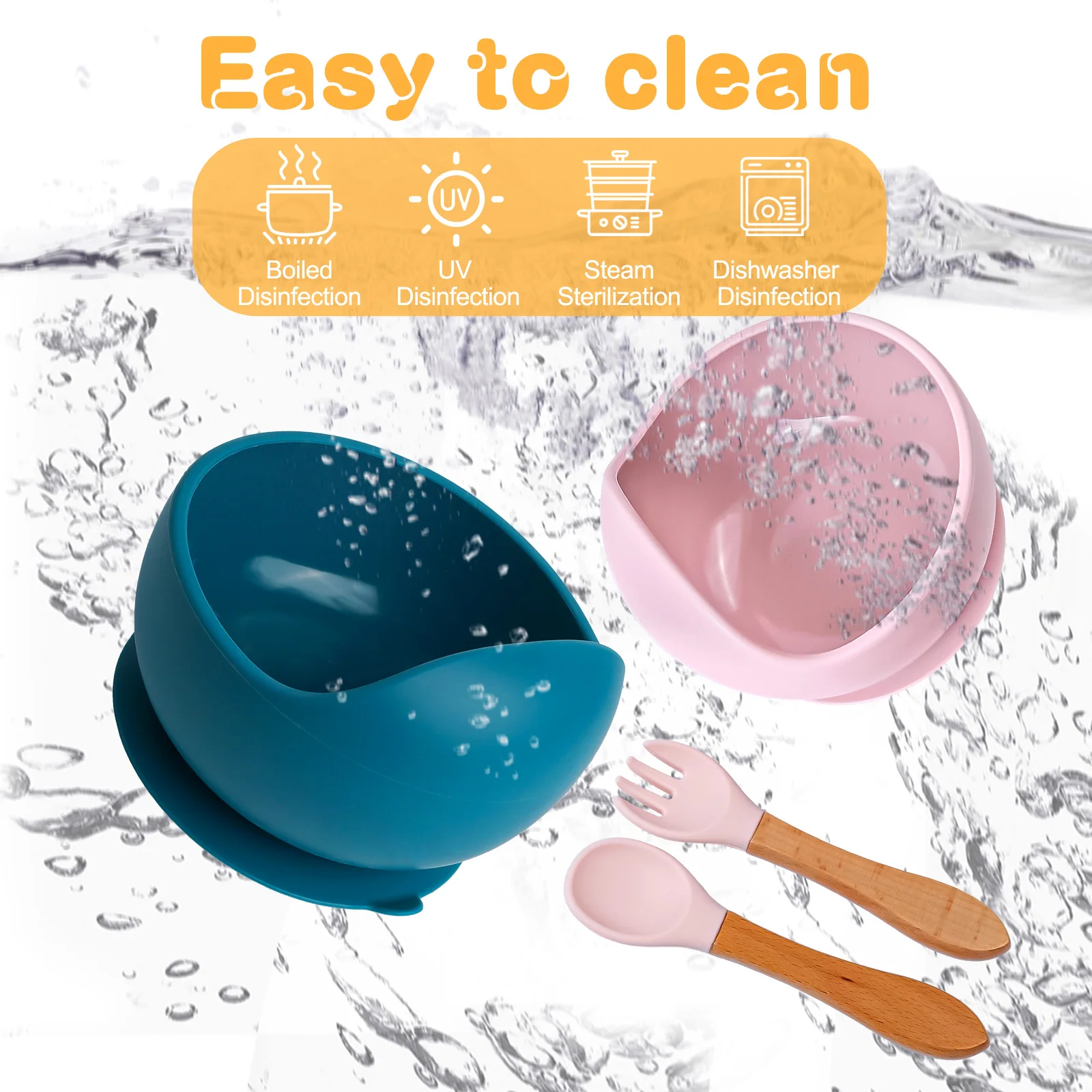 3PCS/Set Silicone Baby Feeding Bowl Tableware for Kids Waterproof Suction Bowl With Spoon